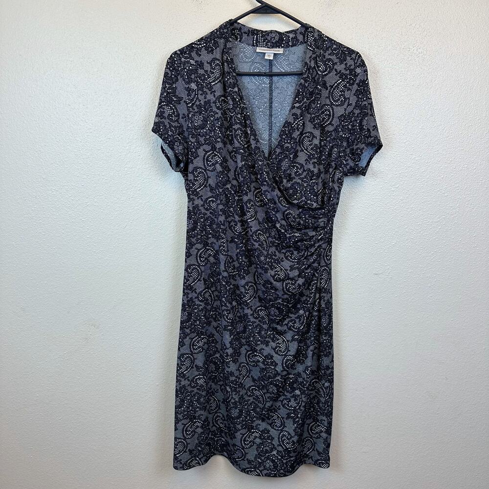 Coldwater Creek Womens Faux Wrap Floral Slinky Knit Dress Stretch Sz 12 Black